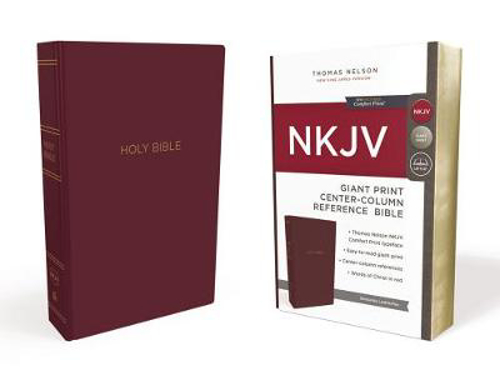 Picture of Nkjv Holy Bible, Giant Print Center-column Reference Bible, Burgundy Leather-look, 72,000+ Cross References, Red Letter, Comfort Print: New King James Version